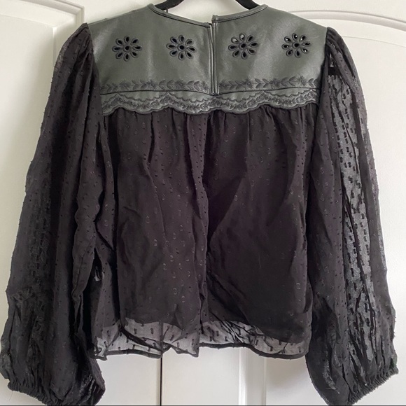 Sheer faux leather embroidered blouse - Picture 6 of 13